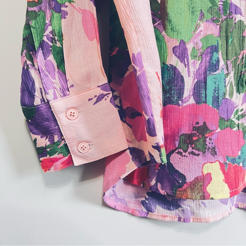 NWT Nicole Miller Floral Print Long Sleeve Button Front Oversized Shirt - Picture 8 of 11